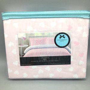 3pc Cynthia Rowley Pink Hearts FULL Duvet Cover Sham Set White Girls Designer